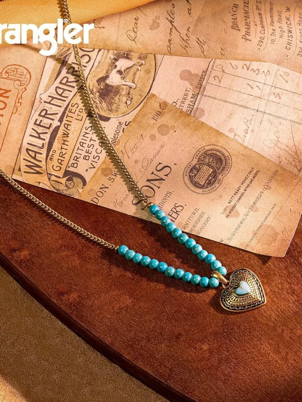 Women's Turquoise Western Gold Plated Wrangler Heart Turquoise Pendant Necklace